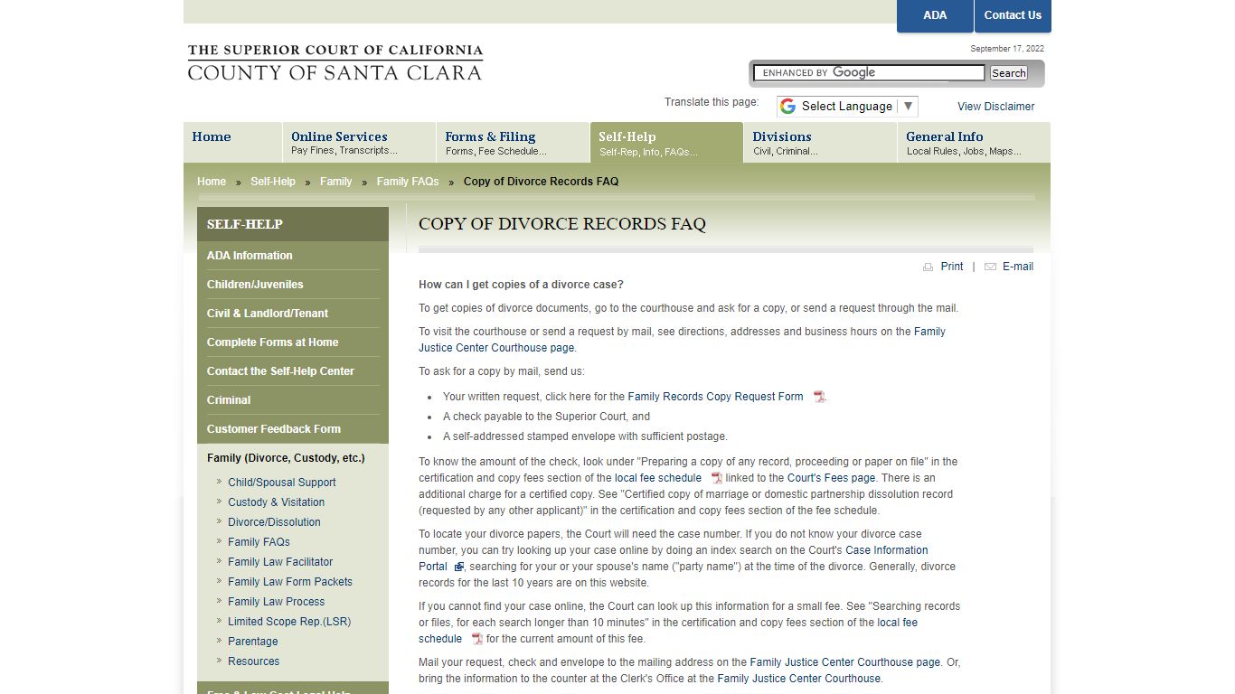 Copy of Divorce Records FAQ - The Superior Court of California, County ...